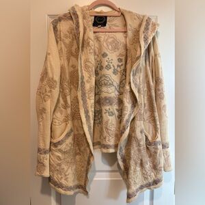 Johnny Was Biya Floral Embroidered Cream Hooded Cardigan-Limited Edition